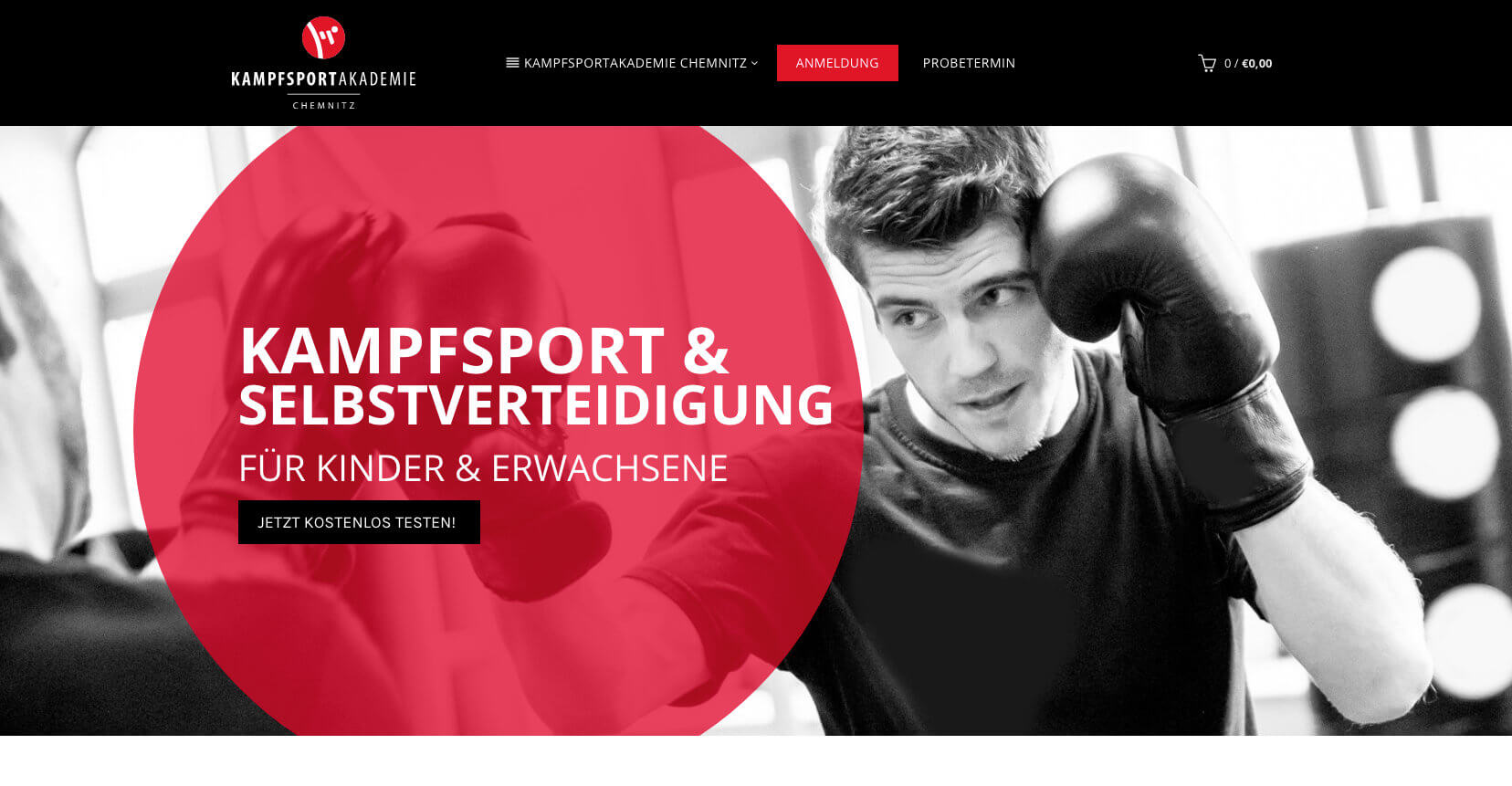 Kampfsportakademie Chemnitz Webseite Screenshot