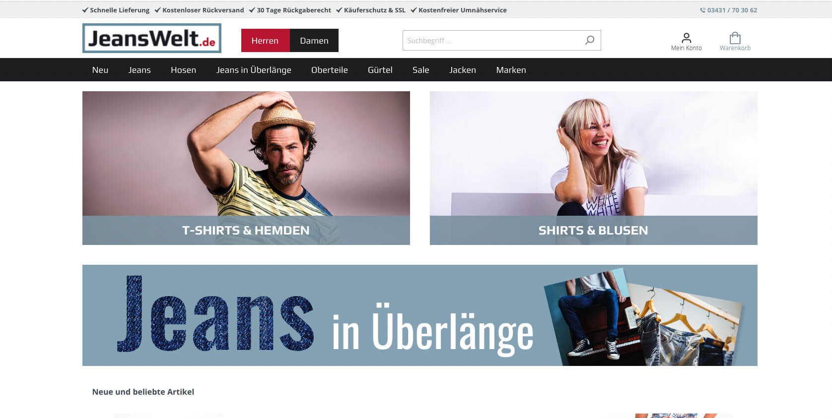 JeansWelt.de Webseite Screenshot