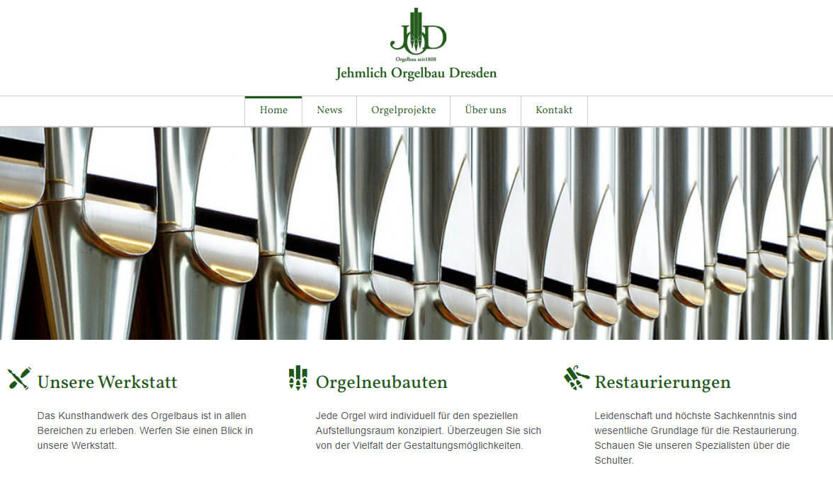 Jehmlich Orgelbau Dresden Webseite Screenshot